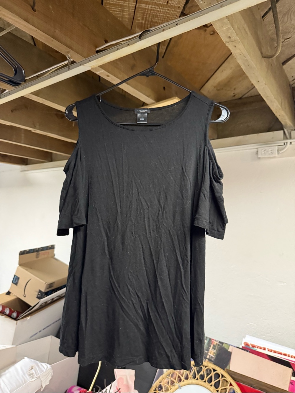Ann Taylor Factory Black Top with Cutout Shoulders